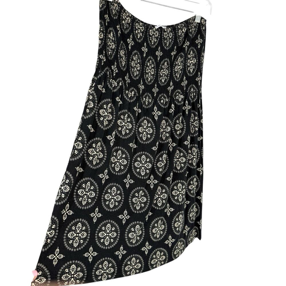 Lascana Smocked Waist Pull on Midi Skirt size 8 Black Medallion Pattern Boho - Picture 4 of 11
